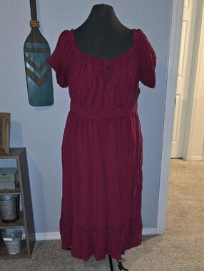 torrid Deep Burgundy Off Shoulder Peasant Midi Dress